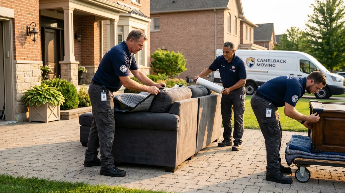 Large estate moving crew wrapping furniture in Franklin Square, NY